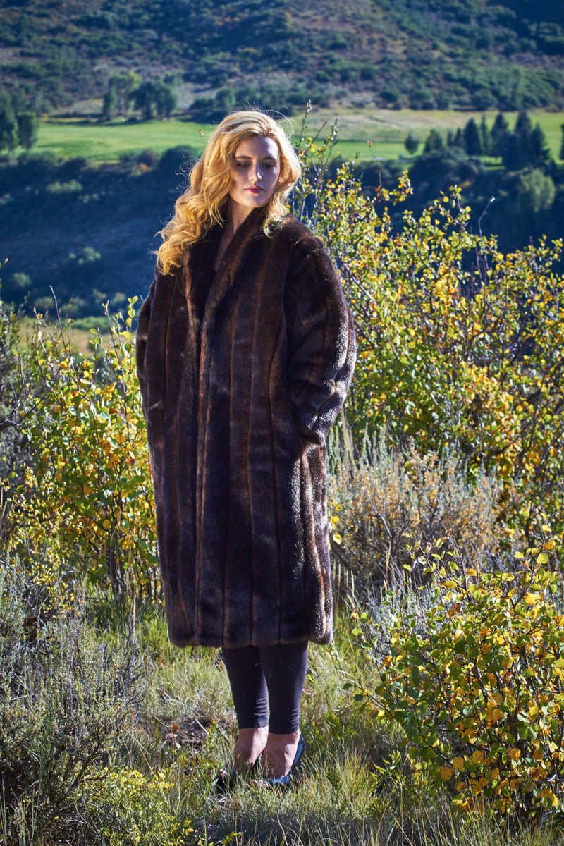Ladies Fall Brown Faux Mink Sable Full Length Coat - Cyndy Love Designs