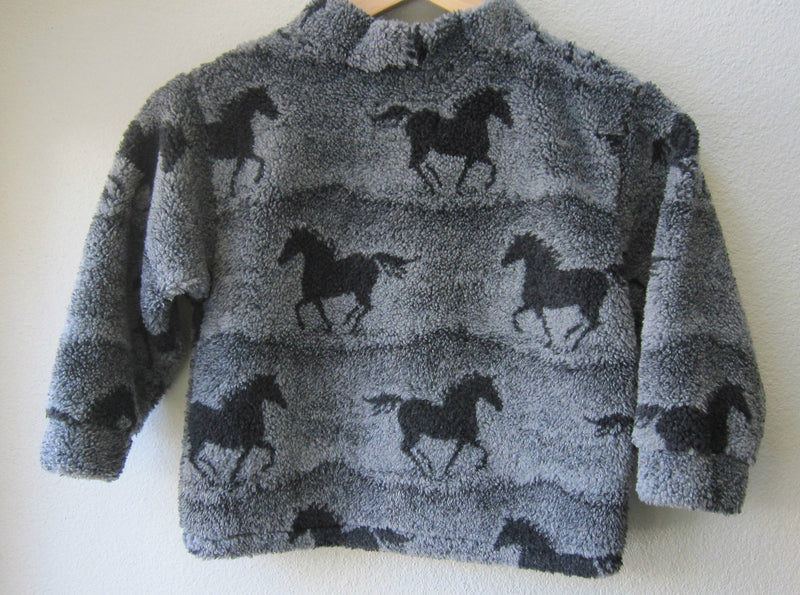 Fleece Pullover Horse Print Unisex Gender Neutral Grey Blue Running Horses Size 4  Size 5 - Cyndy Love Designs
