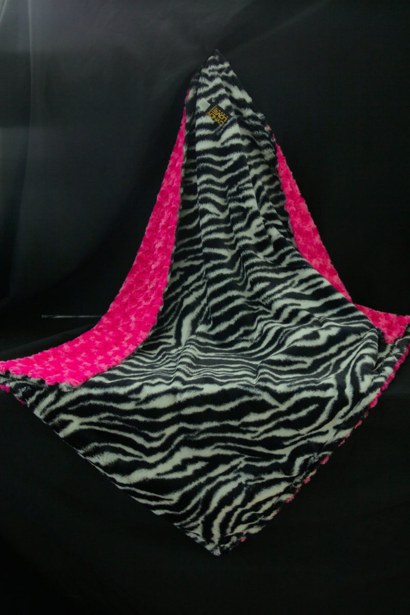 Baby Girl Baby Blanket  Zebra and Hot Pink Rosette Print - Cyndy Love Designs