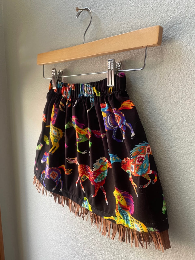 Skirt Cowgirl Horse Print Skirt, Cowboy Print, Suede Fringe - Cyndy Love Designs