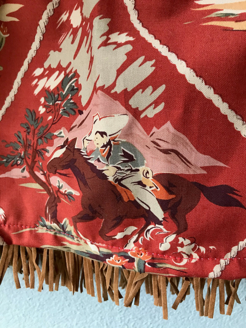Little Girls Skirt Red Cowboy Print with Fringe - Cyndy Love Designs