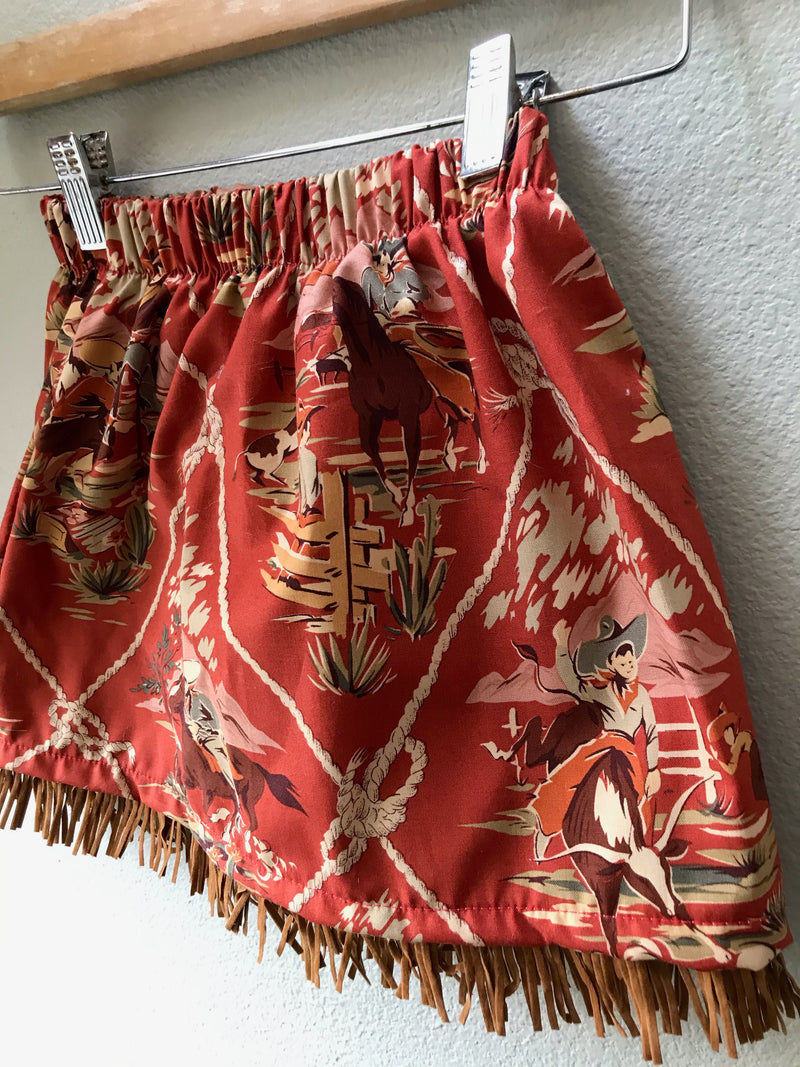 Little Girls Skirt Red Cowboy Print with Fringe - Cyndy Love Designs