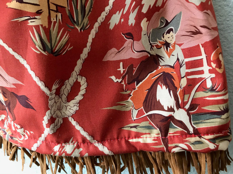 Little Girls Skirt Red Cowboy Print with Fringe - Cyndy Love Designs