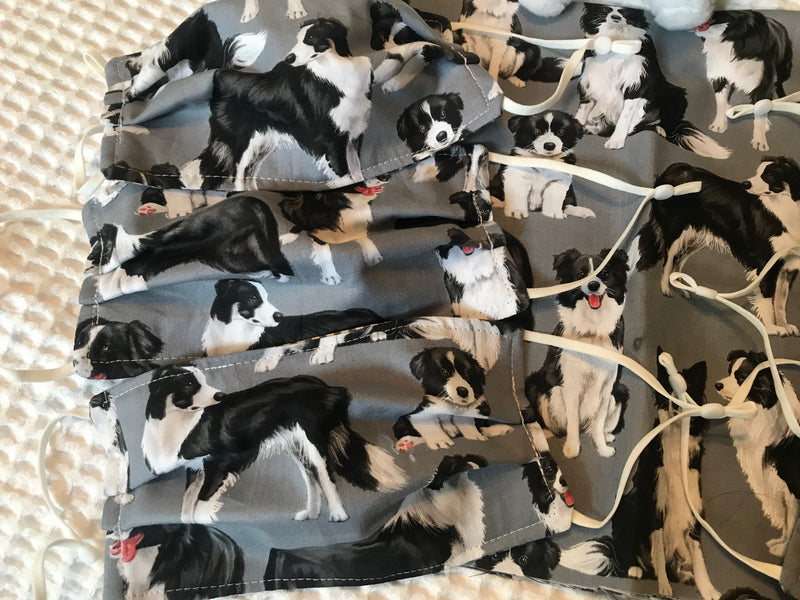 Face Mask Border Collie Facemasks Protective - 100% Prime Cotton - Not Medical/Surgical Grade - Cyndy Love Designs