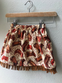 Skirt Cowboy Boots, Brown, Cowgirl Boot Print Skirt, Cowboy Print, Suede Fringe - Cyndy Love Designs