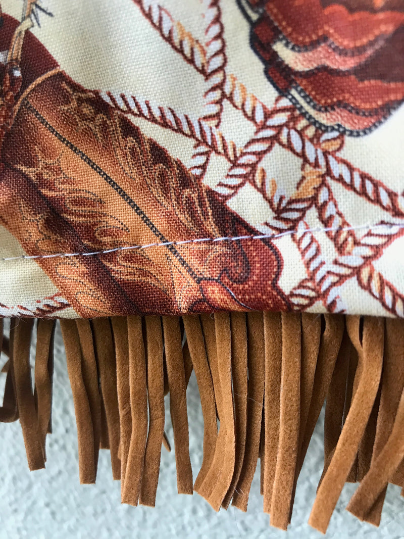 Skirt Cowboy Boots, Brown, Cowgirl Boot Print Skirt, Cowboy Print, Suede Fringe - Cyndy Love Designs