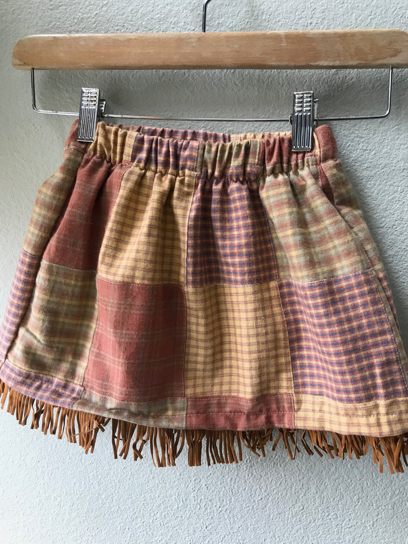 Skirt Western, Plaid, Girls Cotton Cowgirl Skirt, Suede Fringe - Cyndy Love Designs