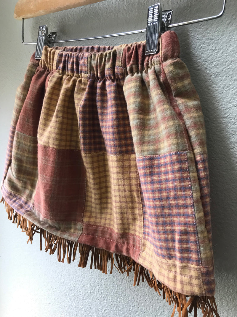 Skirt Western, Plaid, Girls Cotton Cowgirl Skirt, Suede Fringe - Cyndy Love Designs