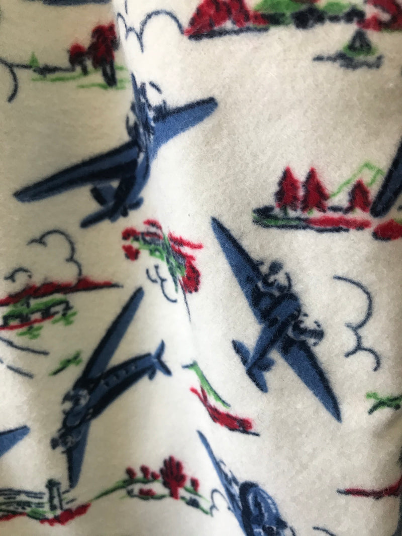 Boys Blue Flannel Pant with Airplanes and Jets, Elastic Waist - Cyndy Love Designs