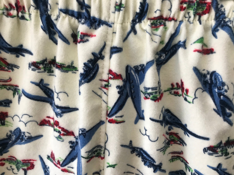 Boys Blue Flannel Pant with Airplanes and Jets, Elastic Waist - Cyndy Love Designs