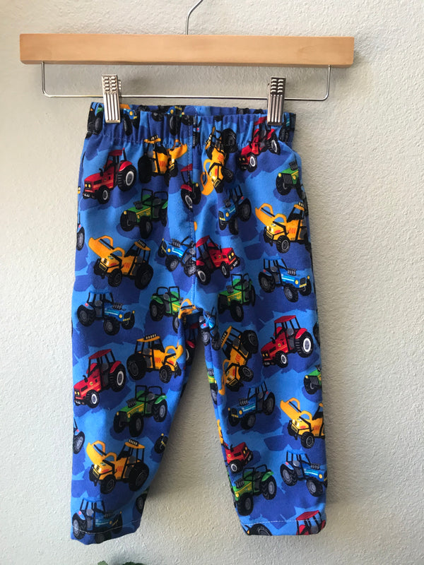 Boys Blue Flannel Pant with Trucks, Tractors and Elastic Waist - Cyndy Love Designs