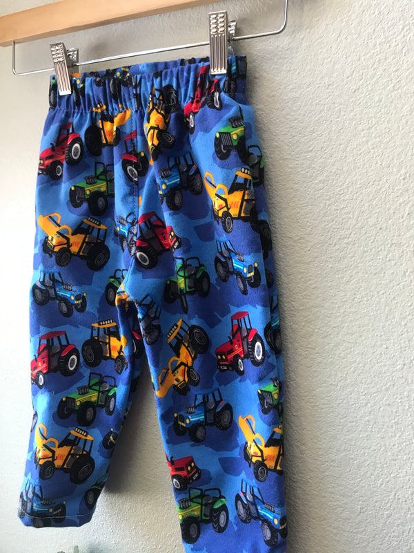 Boys Blue Flannel Pant with Trucks, Tractors and Elastic Waist - Cyndy Love Designs