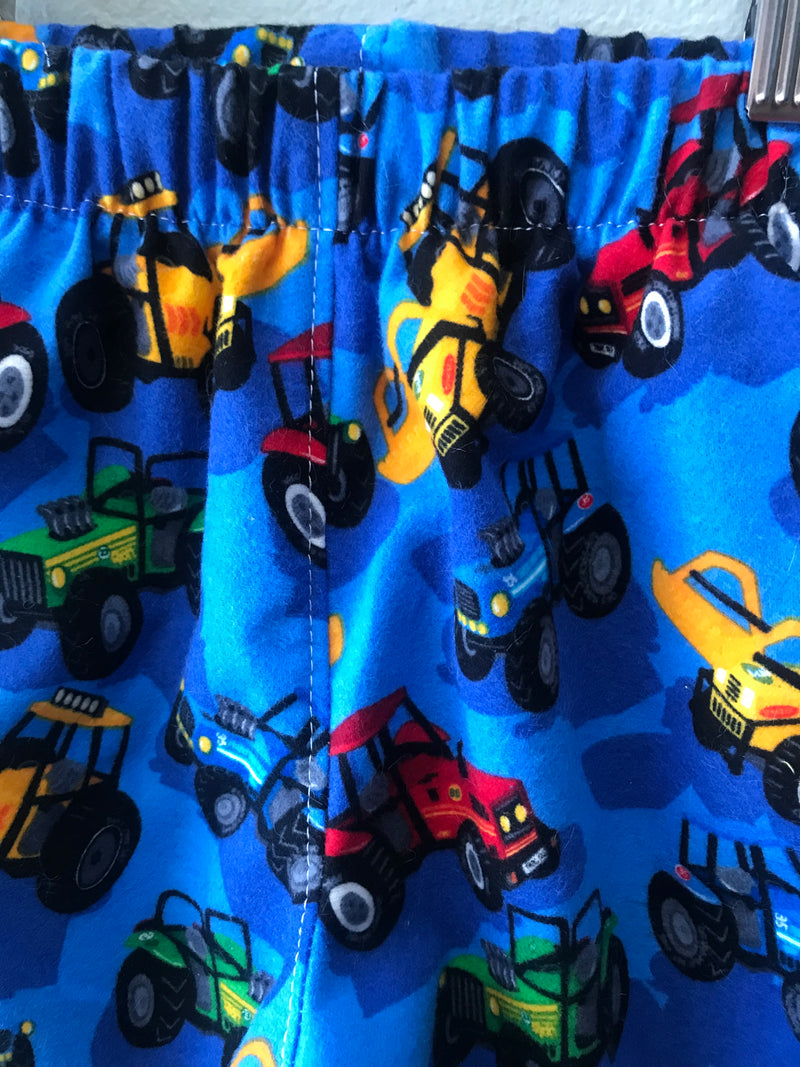 Boys Blue Flannel Pant with Trucks, Tractors and Elastic Waist - Cyndy Love Designs