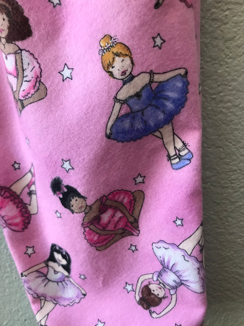 Girls Pink Flannel Ballet Pant with Ballerinas and Tutus, Elastic Waist - Cyndy Love Designs