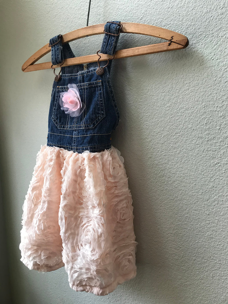 Girls Denim and Lace Overall Dress - Cyndy Love Designs