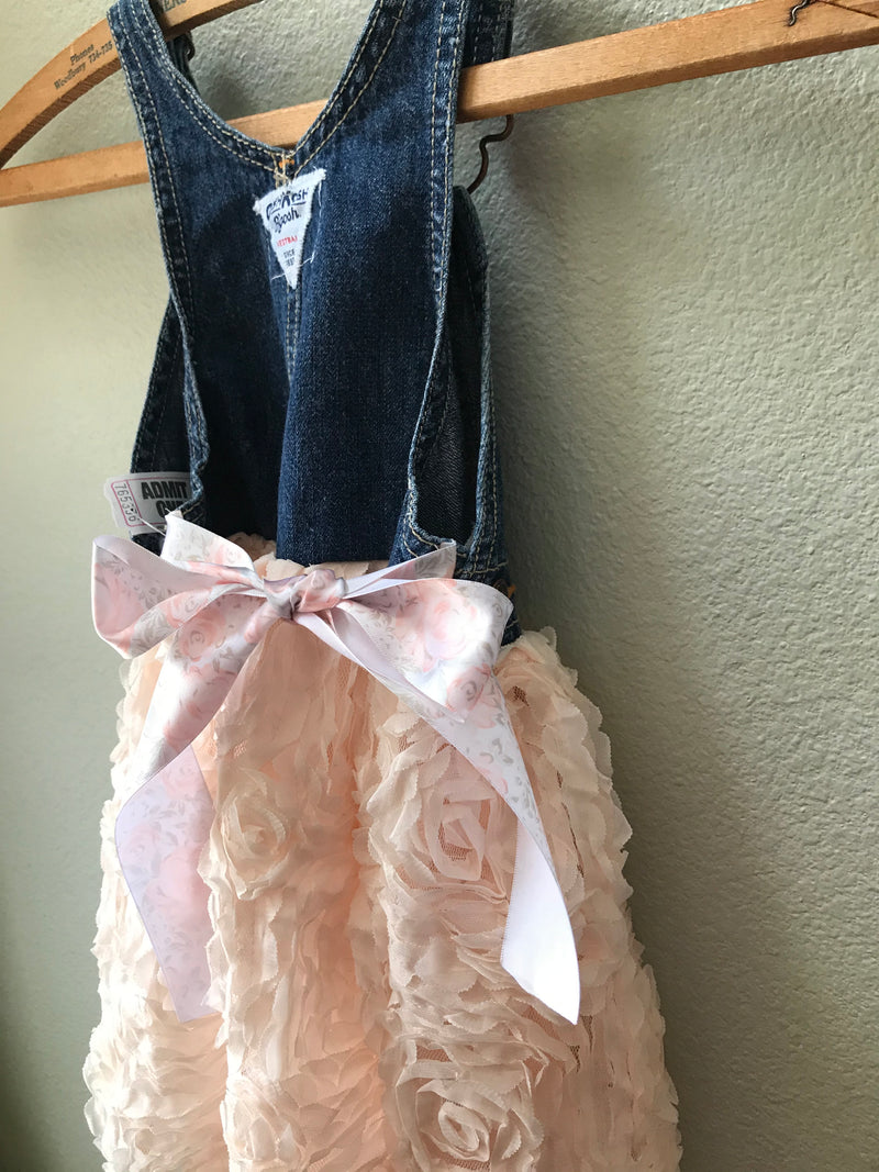 Girls Denim and Lace Overall Dress - Cyndy Love Designs