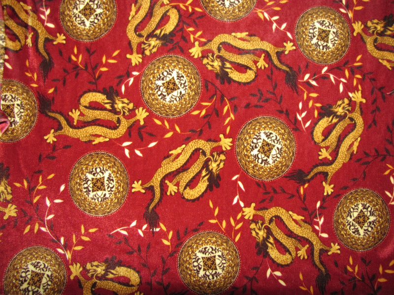 Womens Stretch Velvet Turtleneck Burgundy Red Chinese Dragon Print - Cyndy Love Designs