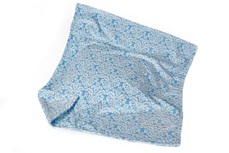 Unisex Baby Blanket Blue Damask Blanket - Cyndy Love Designs