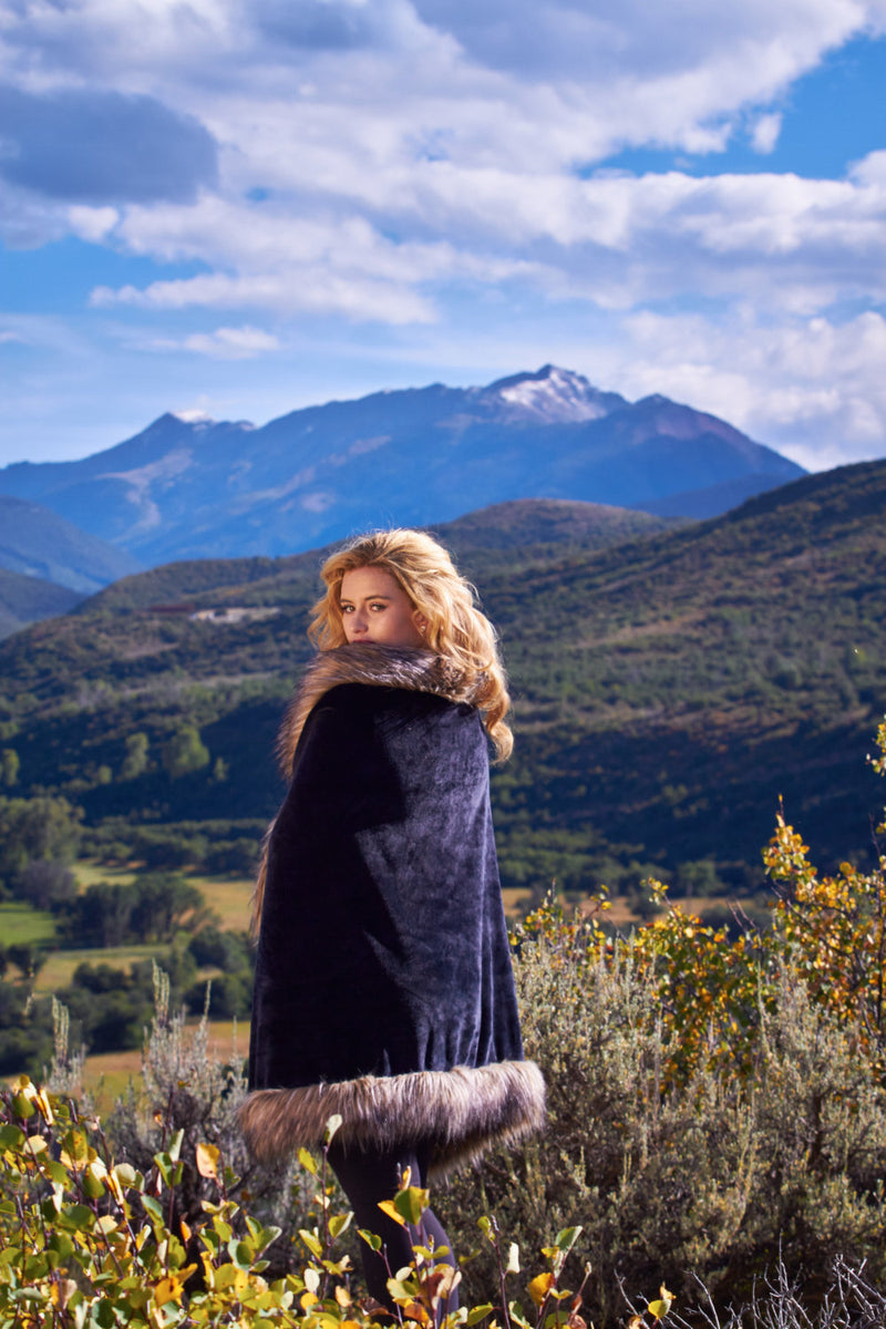 Ladies Fall Black Wrap Shawl Cape Faux Fur - Cyndy Love Designs