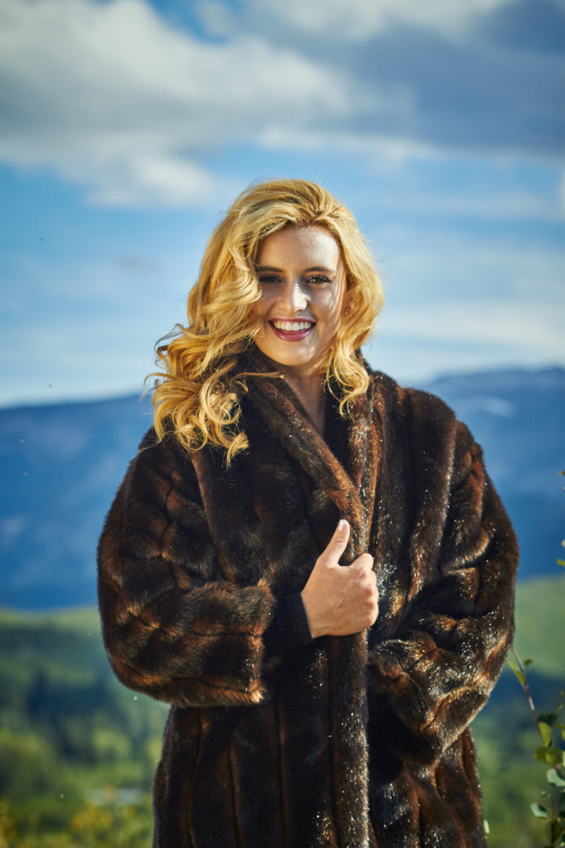 Ladies Fall Brown Faux Mink Sable Full Length Coat - Cyndy Love Designs