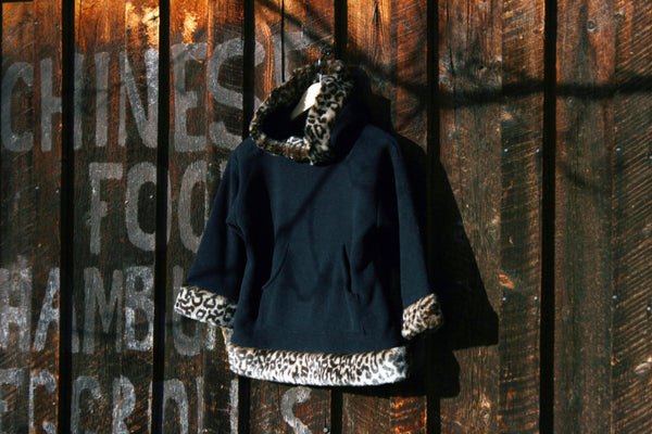 Girls Fleece Hooded Pullover Sweatshirt Faux Fur Leopard Cheetah Trim Polartec Sweatshirt - Cyndy Love Designs