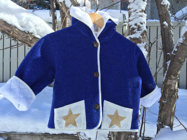 Kids Fleece Hooded Star Coat Jacket Royal Blue Polartec Polarfleece Custom Jacket - Cyndy Love Designs