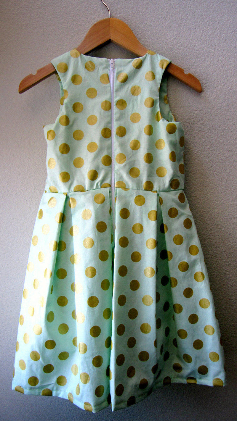Little Girl Mint Green Gold Polka Dot Summer Beach Dress - Cyndy Love Designs
