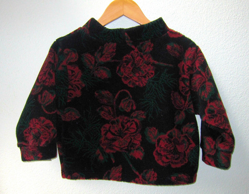 Kids Fleece Pullover Jacket Sweater Red Floral Print Little Girl Super Soft Plush - Cyndy Love Designs