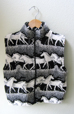 Kids Black and White Horse Fleece Zipper Vest Child Coat - Cyndy Love Designs