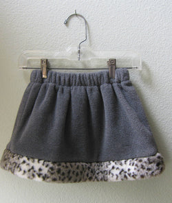 Little Girls Skirt gray fleece polartec with Faux Fur Leopard Trim- Size 4 - Cyndy Love Designs