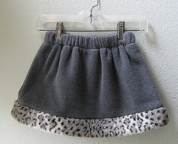 Little Girls Skirt gray fleece polartec with Faux Fur Leopard Trim- Size 4 - Cyndy Love Designs