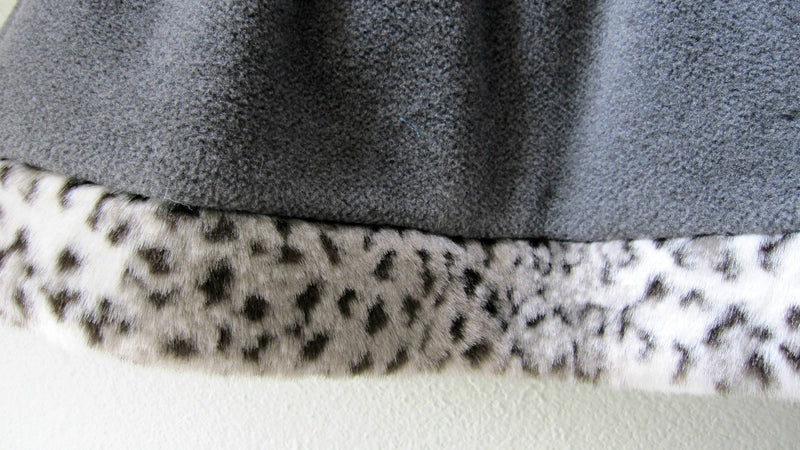Little Girls Skirt gray fleece polartec with Faux Fur Leopard Trim- Size 4 - Cyndy Love Designs