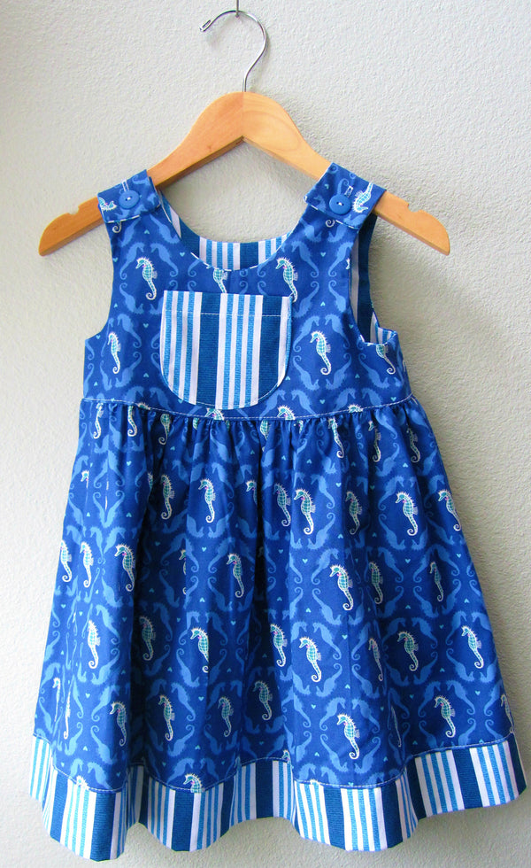 Little Girls Blue Seahorse Summer Beach Dress - Cyndy Love Designs
