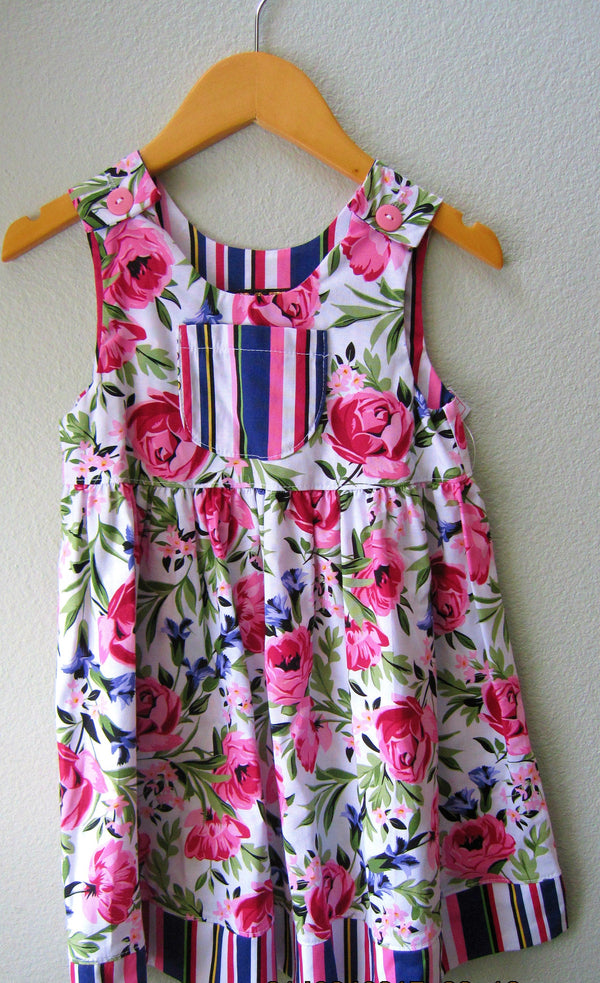 Little Girls Pink Peony Purple Floral Summer Beach Dress - Cyndy Love Designs