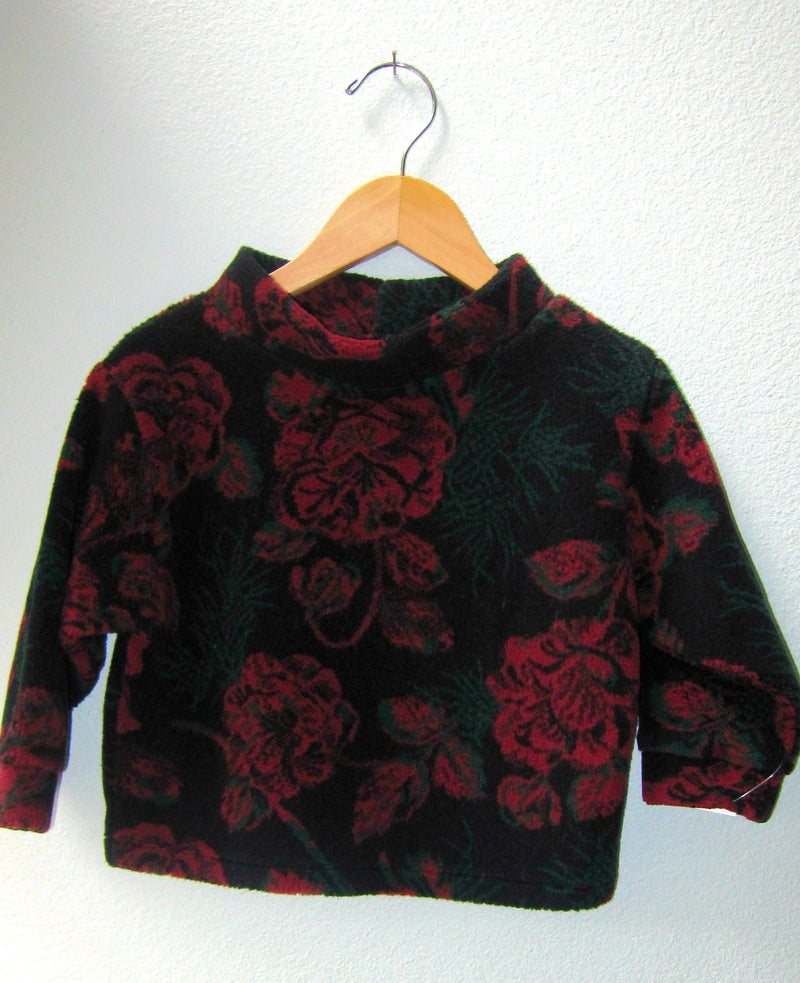 Kids Fleece Pullover Jacket Sweater Red Floral Print Little Girl Super Soft Plush - Cyndy Love Designs