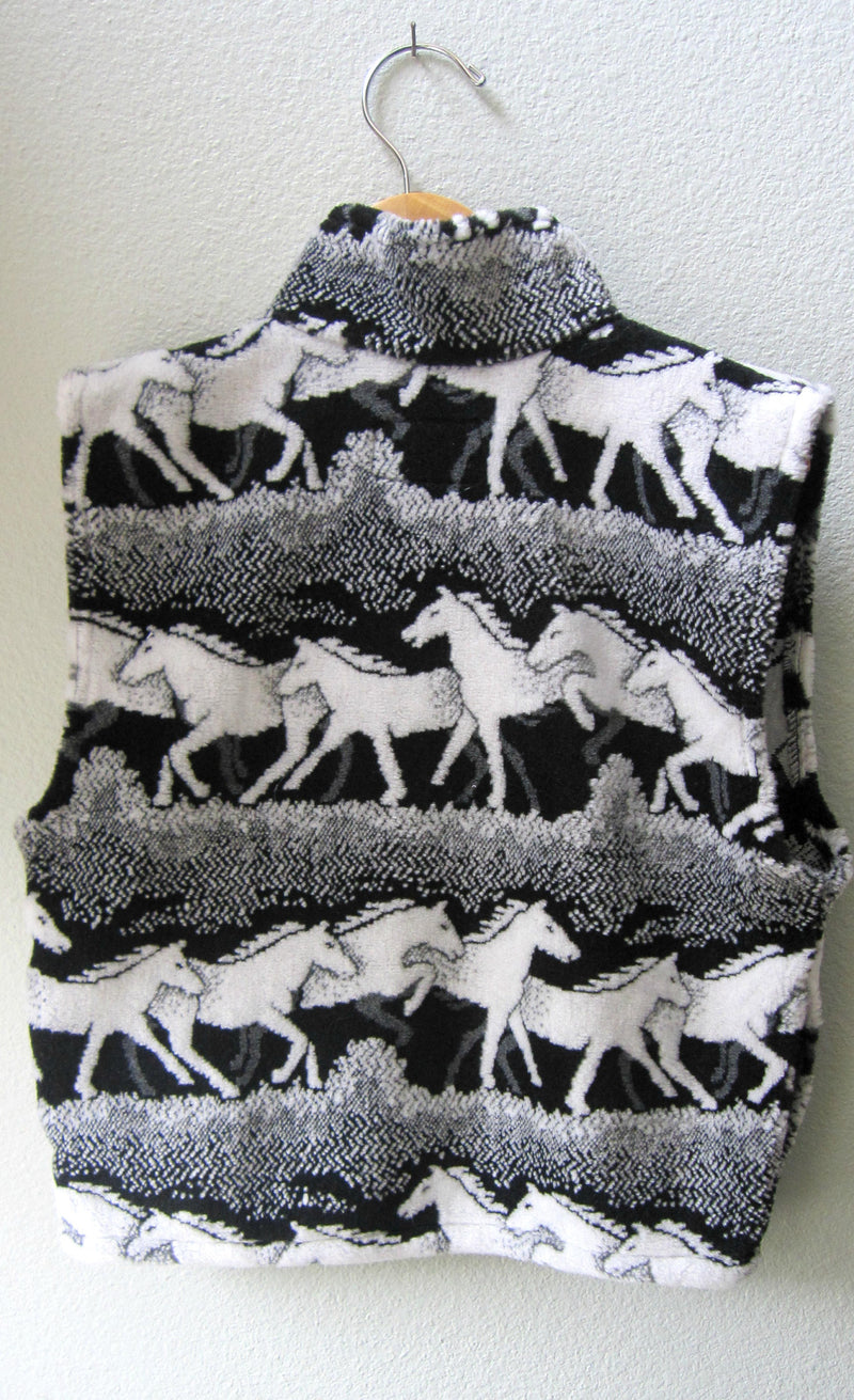 Kids Black and White Horse Fleece Zipper Vest Child Coat - Cyndy Love Designs