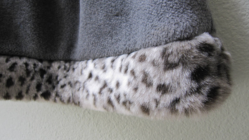 Little Girls Skirt gray fleece polartec with Faux Fur Leopard Trim- Size 4 - Cyndy Love Designs