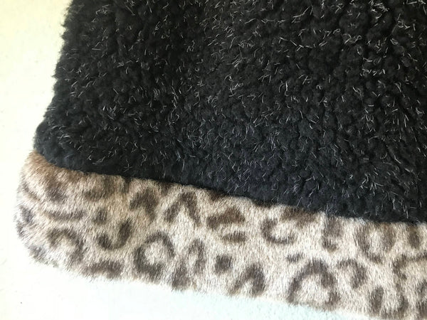 Little Girls Skirt Black Berber fleece with Faux Fur Leopard Trim, Size 10, Size 8 - Cyndy Love Designs