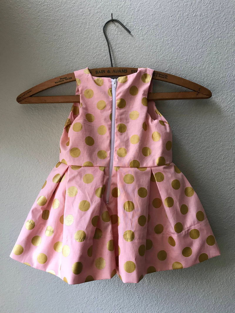 Little Girl Pink and Gold Polka Dot Special Occasion Dress - Cyndy Love Designs
