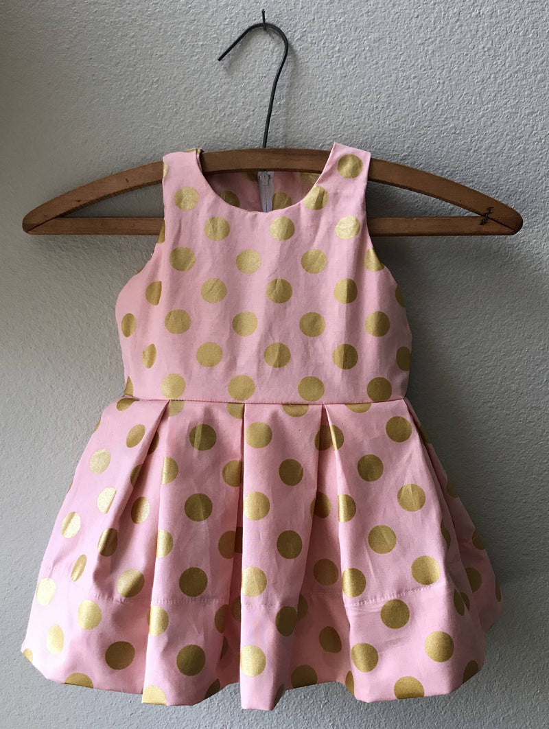 Little Girl Pink and Gold Polka Dot Special Occasion Dress - Cyndy Love Designs