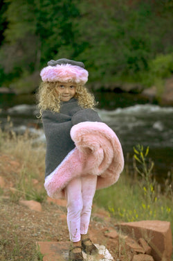 Pink Girls Poncho Faux Fur, Grey Polar Fleece - Cyndy Love Designs