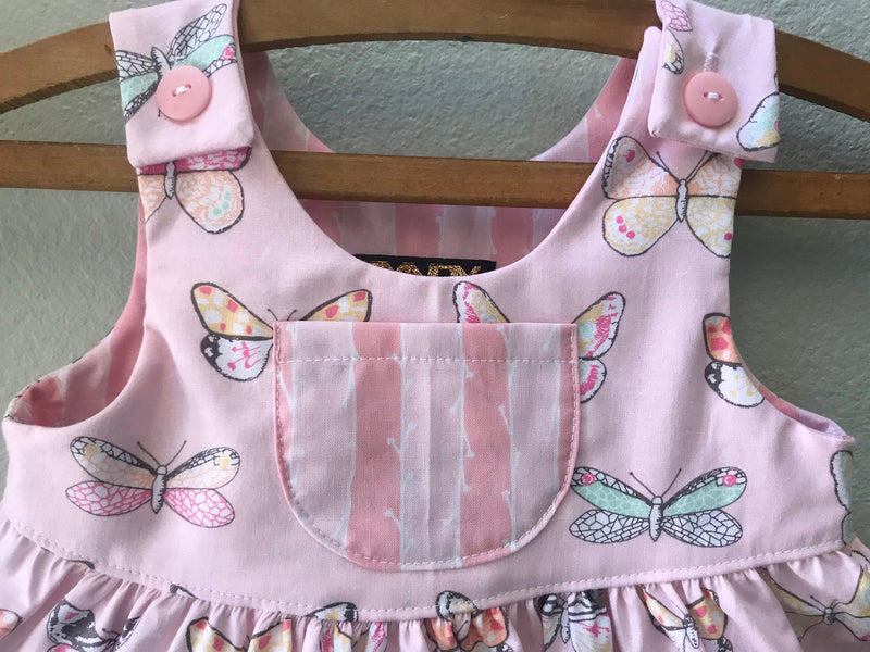 Little Girls Pink Butterfly Print Dress, Summer Girls Dress - Cyndy Love Designs