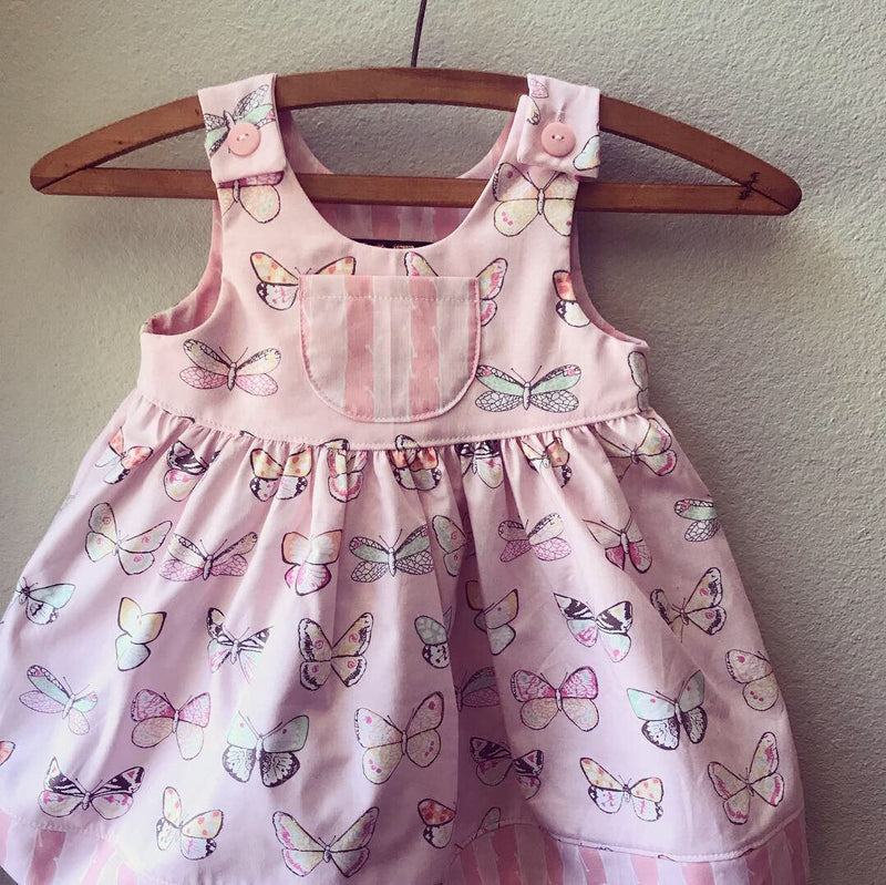 Little Girls Pink Butterfly Print Dress, Summer Girls Dress - Cyndy Love Designs