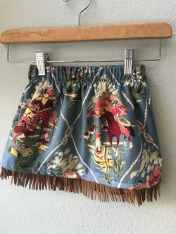 Little Girls Skirt Blue Cowboy Print with Fringe - Cyndy Love Designs