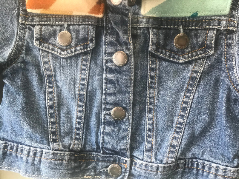 Kids Sz 3T Denim Vintage Native American Jean Jacket with Oregon wool fabric - Cyndy Love Designs