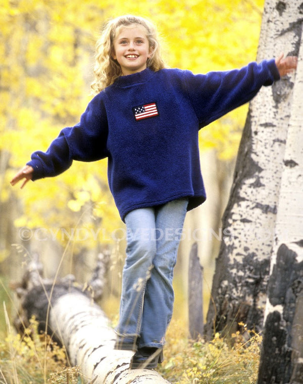 Blue Fleece Pullover w/Classic USA Flag Embroidered Applique - Cyndy Love Designs