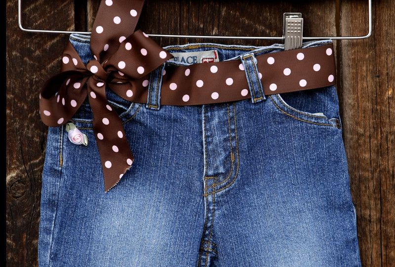 Girls Embellished Denim Jeans with Polka Dots & Flowers - Cyndy Love Designs