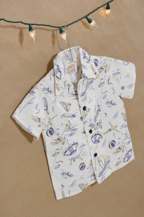 Boys Summer Shirt Cotton 1940s Beach Print Button Down - Cyndy Love Designs