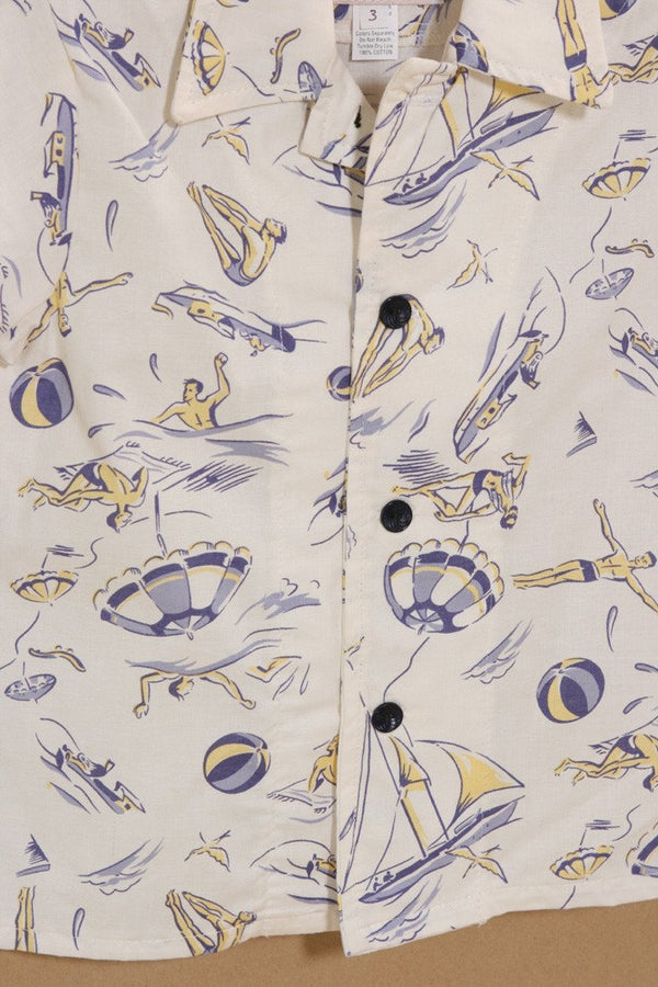 Boys Summer Shirt Cotton 1940s Beach Print Button Down - Cyndy Love Designs