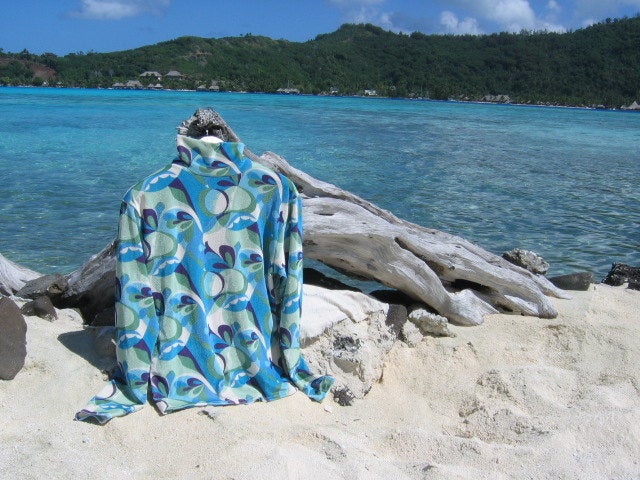 Womens Stretch Velvet Turtleneck Blue Swirl Print - Cyndy Love Designs